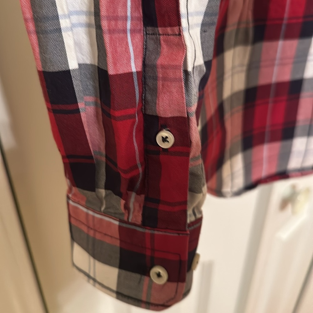 Zara Man Slim Fit Plaid Button Down Shirt Red Blue White Men's Size L - Picture 6 of 7
